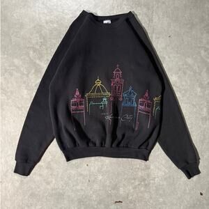 90s Vintage Kansas City Plaza Wrap around Black Crewneck -XL